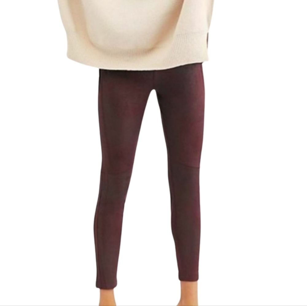 Free People Faux Suede Leggings Wine Maroon Pants Women's Size Large